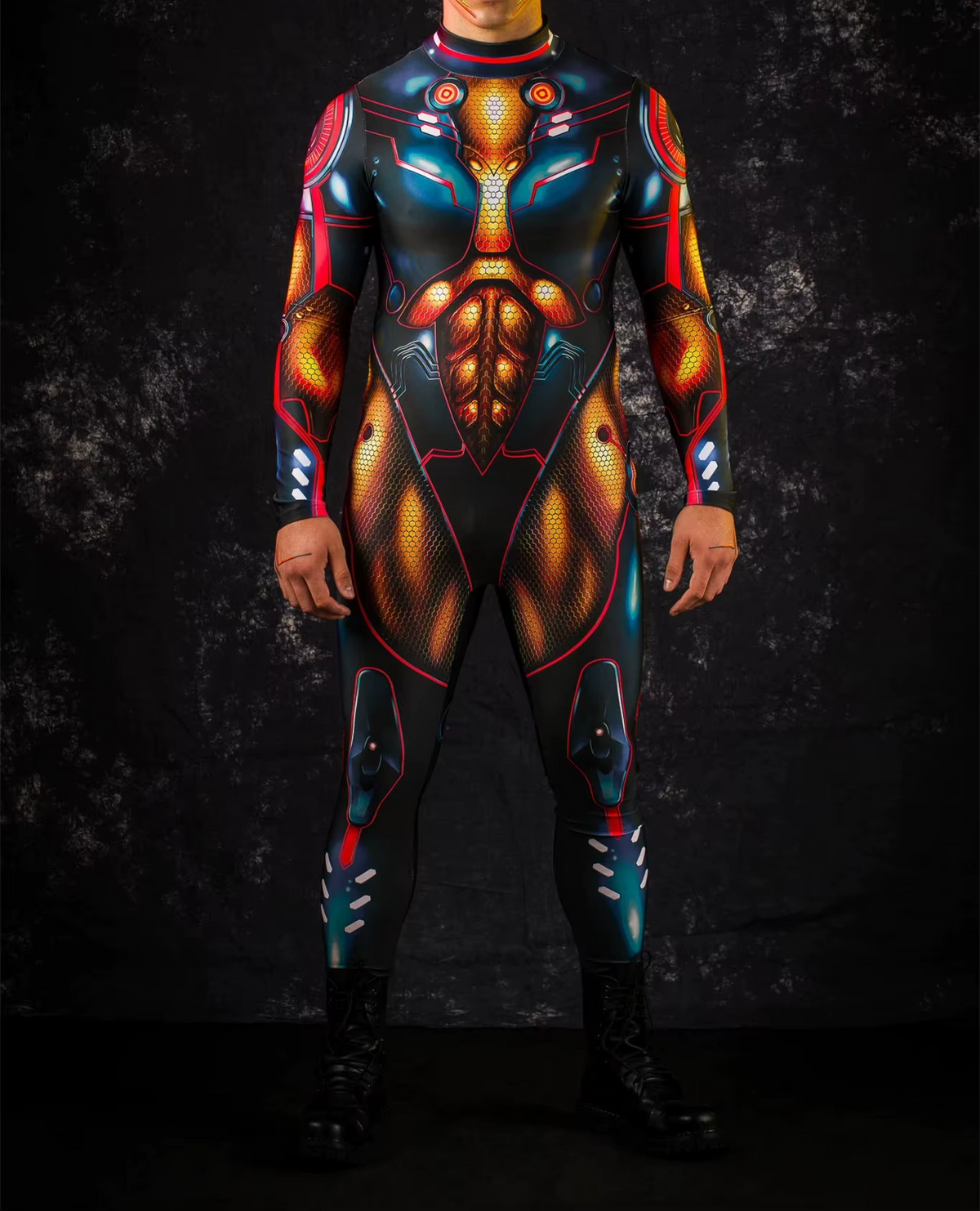 Men's Black Cyberpunk Cosplay Jumpsuit — Elastic Steampunk Costume Romper