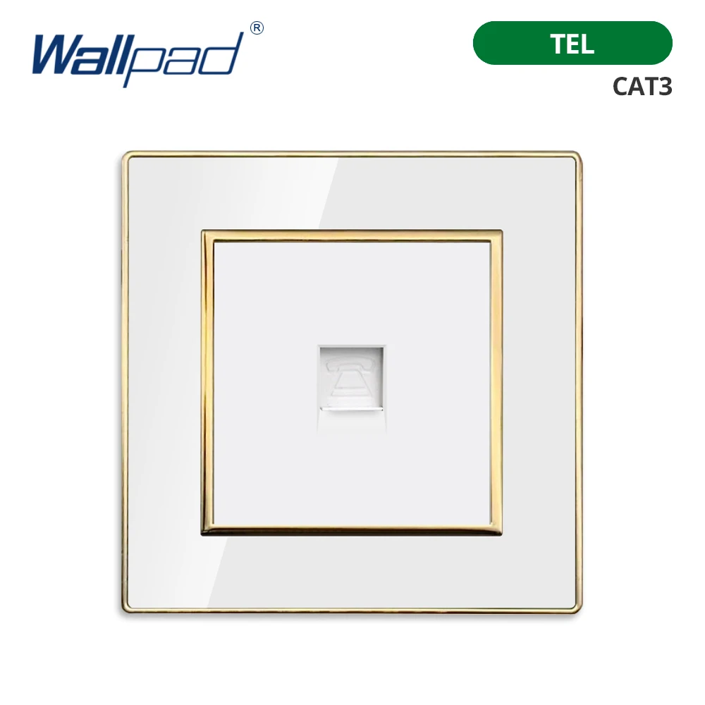 Wallpad White Acrylic Panel With Gold Border 2 Way Wall Light Switch With LED Indicator EU Electric Outlet With USB