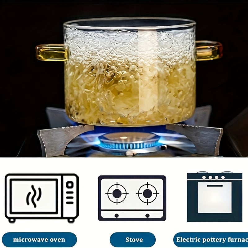 54oz Borosilicate Glass Cooking Pot with Yellow Handle – Heat Resistant Stove & Oven Safe