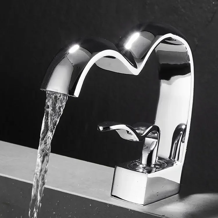 Brass Waterfall Bathroom Faucet Hot & Cold Heart-Shaped Basin Sink Mixer Tap