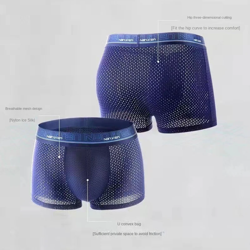 4PCS Men's Ice Silk Boxer Shorts – Breathable Mesh Underwear Plus Size