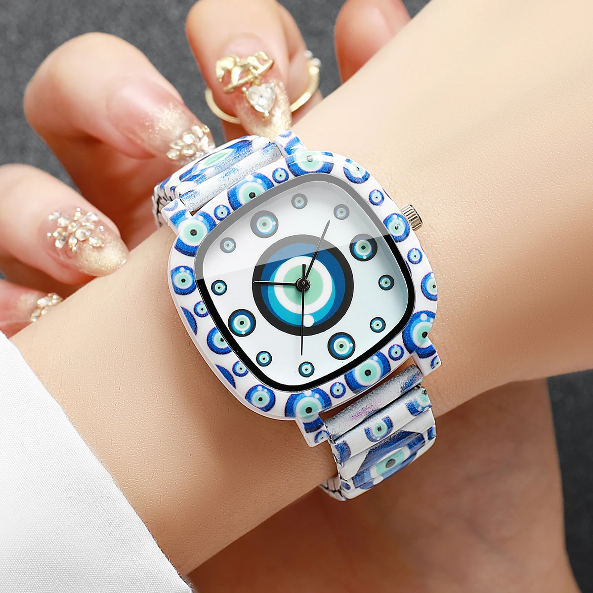 Blue Evil Eye Women's Quartz Watch | Square Dial | Elastic Strap | Fashion Casual Wristwatch | FREE SHIPPING