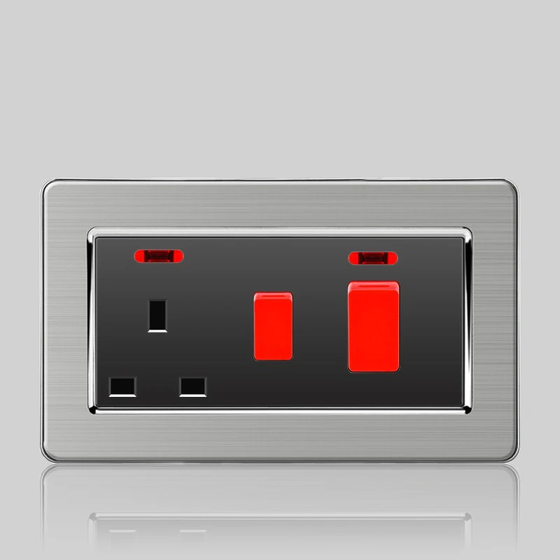 Wall LED Light Universal Switch Stainless steel Panel,EU UK USB Type-c 18W Fast Charging Plug socket 1 2 3 Gang 1 2 Way switch