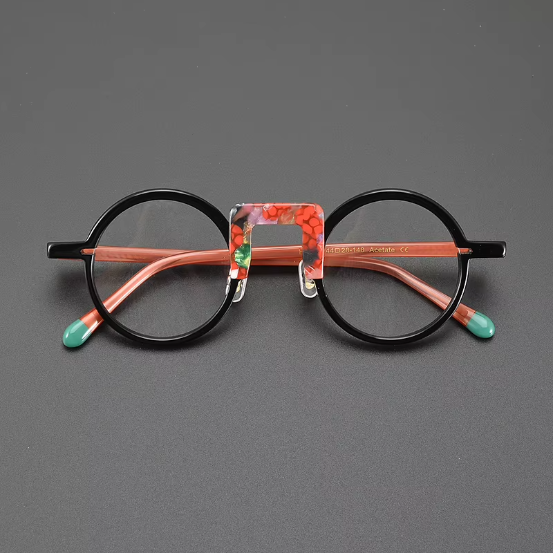 Niche literary designer fashion retro glasses frame patchwork color round high-quality progressive color-changing optical glasse