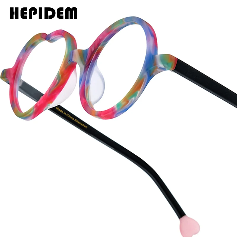 HEPIDEM   Multicolor Acetate Eyeglass Frames | Round Heart Design | Unisex Optical Spectacles | FREE SHIPPING 👓✨