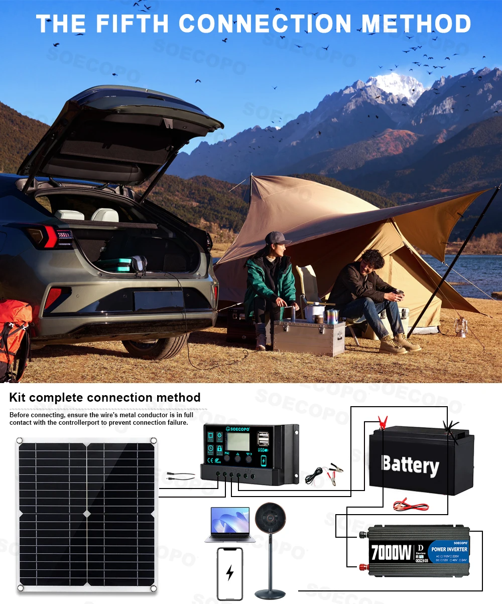 7000W Solar Power Inverter Kit 12V to 110V/220V 300W Panel 100A Controller Free Shipping