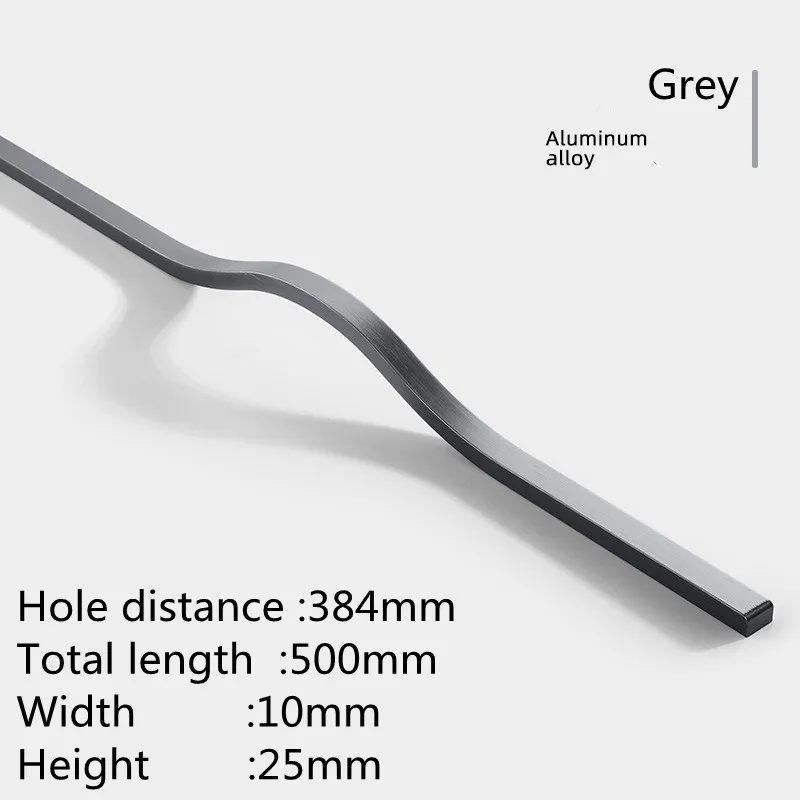 KK&FING Simple Aluminum Alloy Black Furniture Cabinet Door Handles Curved Wardrobe Drawer Cabinet Door Handle Furniture Hardware