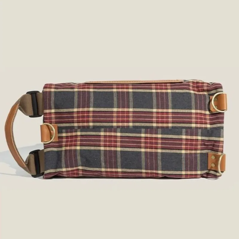 Women's Burgundy Plaid Convertible Handbag | Large Capacity Shoulder Bag & Backpack | Retro School Style | FREE SHIPPING 🎒