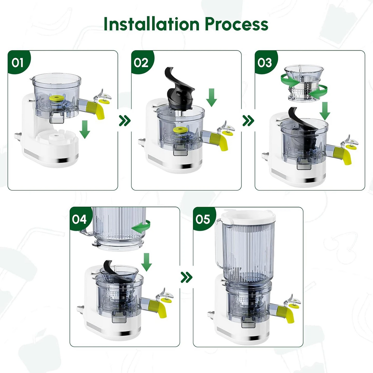 Cold Press Slow Juicer 4.9" Large Feed Chute Whole Fruits & Vegetables, 2×1L Cups For KitchenAid