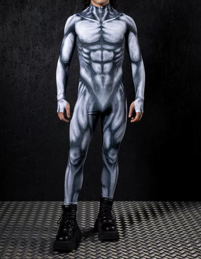 Men's Black Cyberpunk Cosplay Jumpsuit — Elastic Steampunk Costume Romper