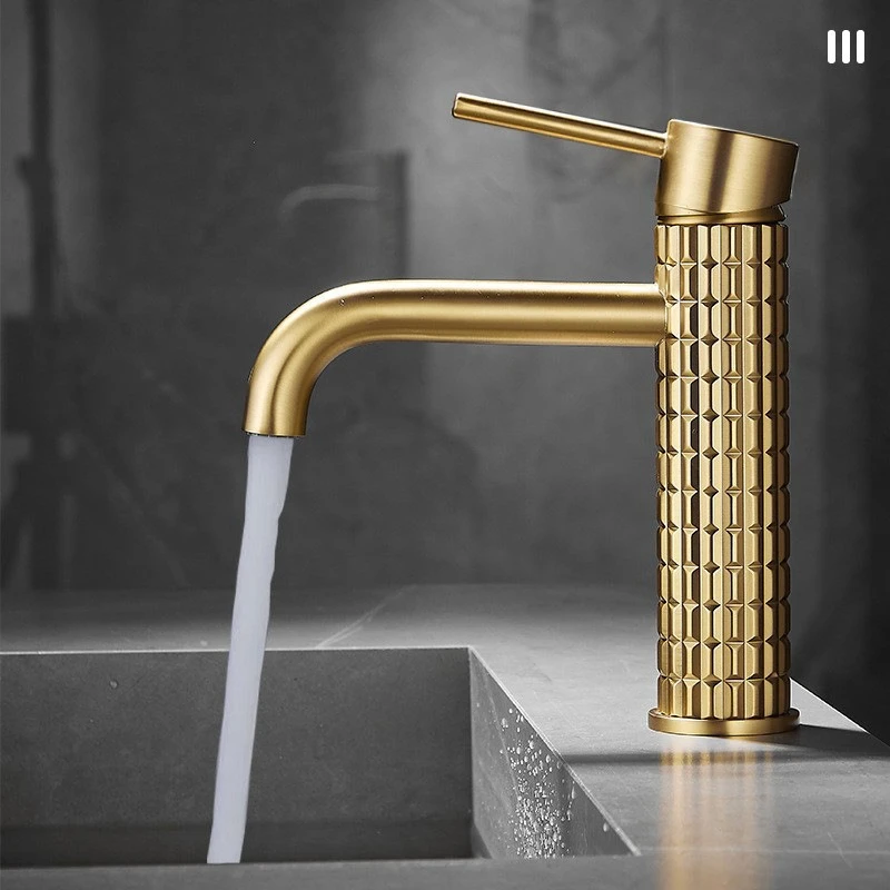 Brushed Gold All Copper Light Luxury Basin Faucet | Hot & Cold Bathroom Washbasin Tap | Free Shipping