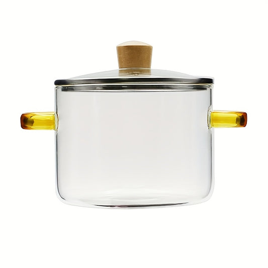 54oz Borosilicate Glass Cooking Pot with Yellow Handle – Heat Resistant Stove & Oven Safe