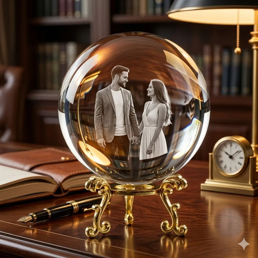 Custom Photo Crystal Ball – Personalized Laser Engraved Glass Sphere with Picture & Text Gift
