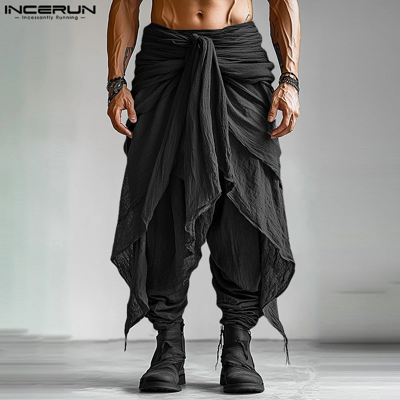 INCERUN Men’s Harem Pants – Pleated Oversized Casual Trousers, Summer Streetwea