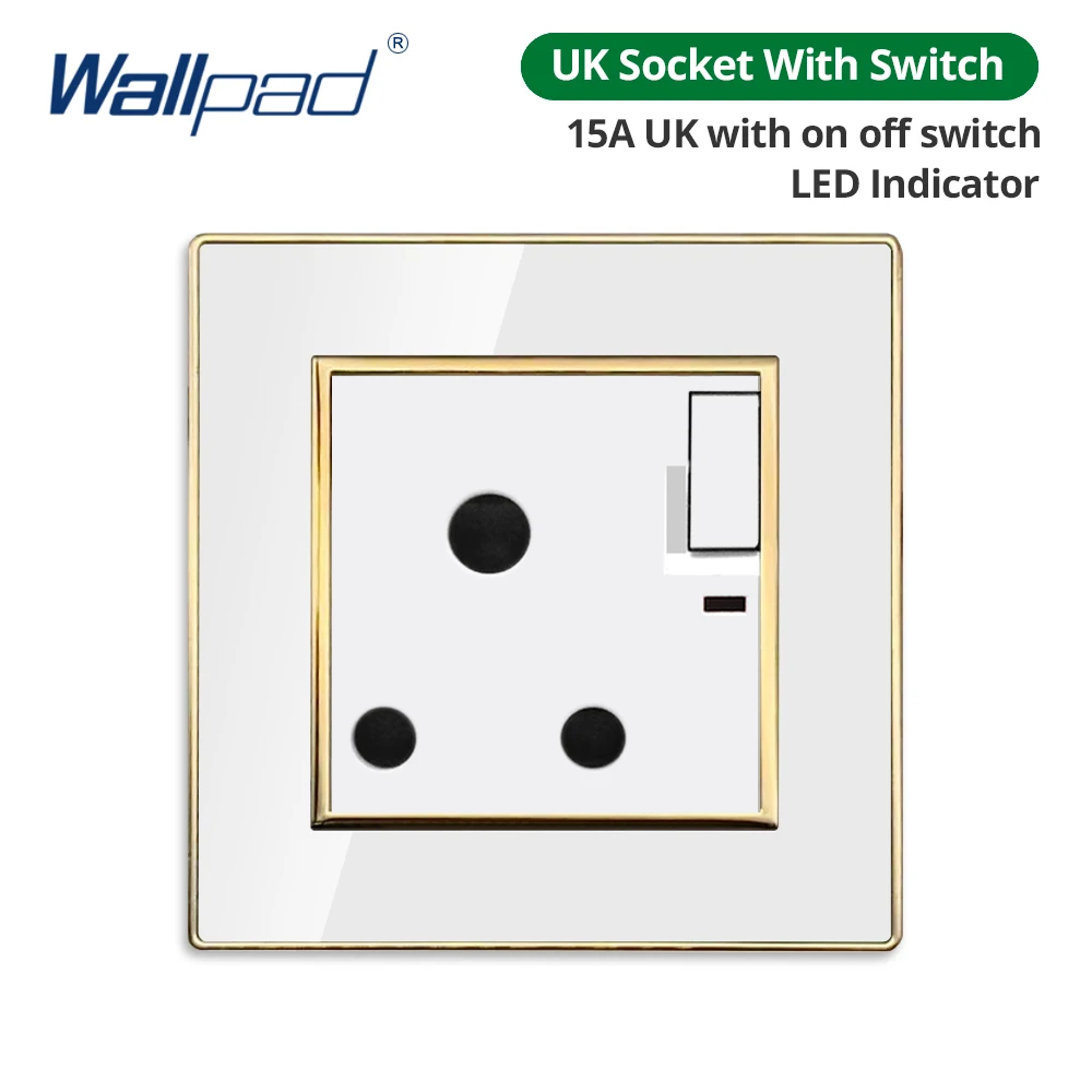 Wallpad White Acrylic Panel With Gold Border 2 Way Wall Light Switch With LED Indicator EU Electric Outlet With USB