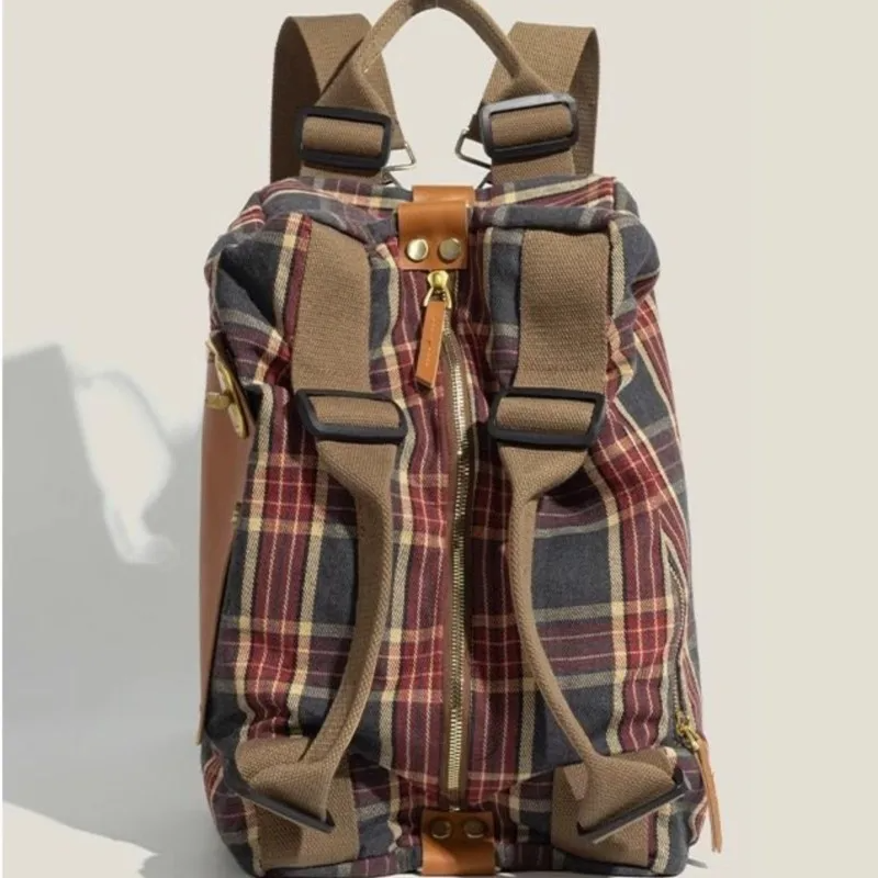 Women's Burgundy Plaid Convertible Handbag | Large Capacity Shoulder Bag & Backpack | Retro School Style | FREE SHIPPING 🎒