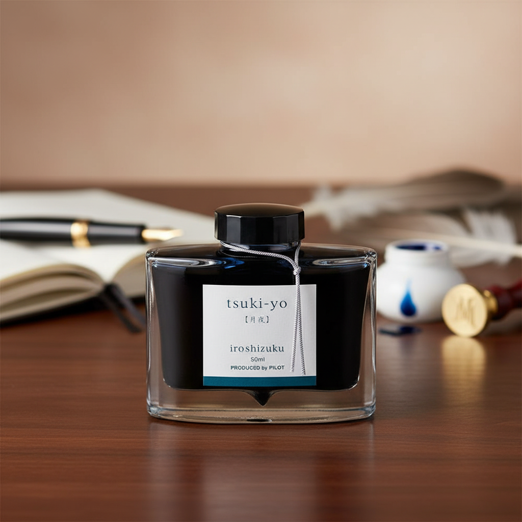 Pilot Iroshizuku Tsuki-Yo Fountain Pen Ink – 50ml Bottle | Moonlight Teal Blue-Black Ink