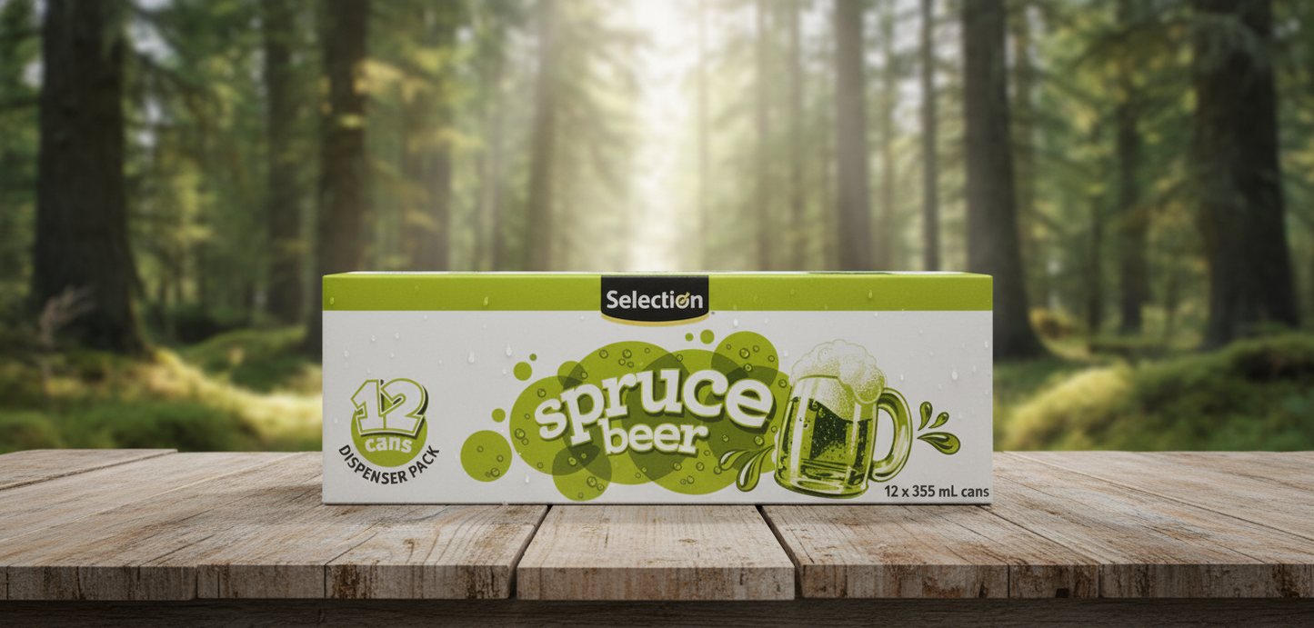 12 Cans of Selection Spruce Beer Soft Drink 12 fl oz  Each Can