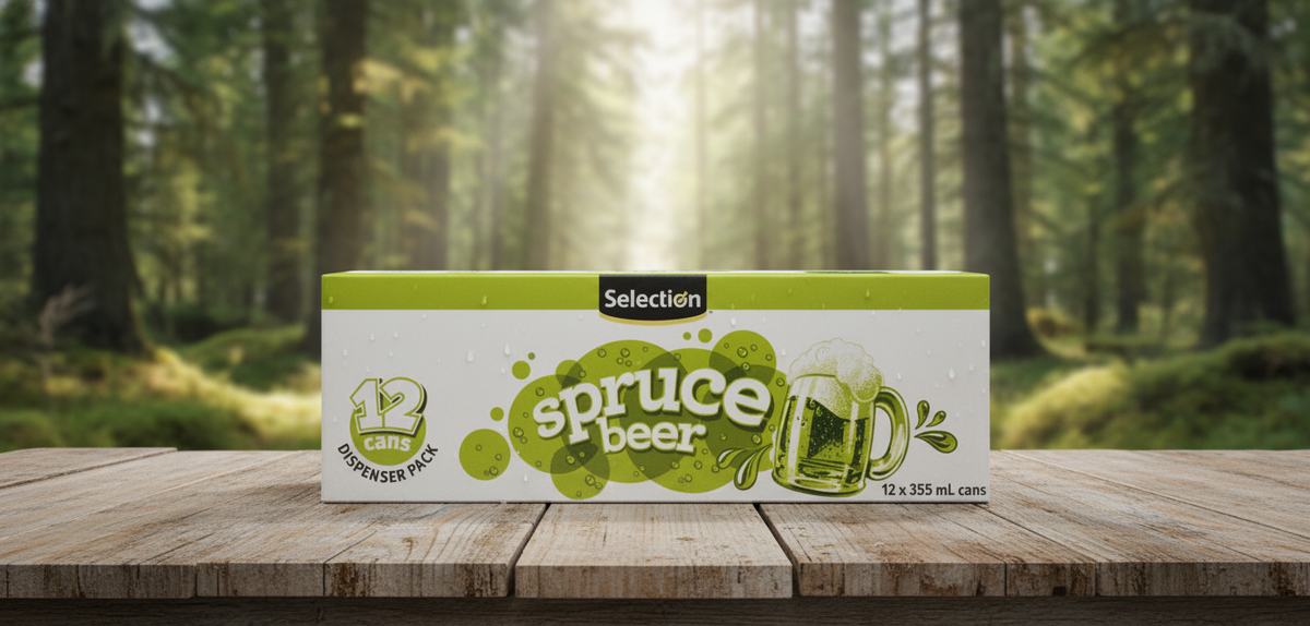 12 Cans of Selection Spruce Beer Soft Drink 12 fl oz  Each Can