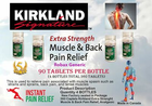 Kirkland Muscle and Back Pain Relief With Extra Strength 360 Caplets From Canada