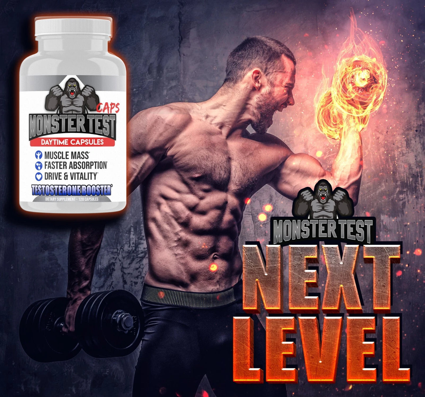 #1 Test Booster Monster Test Caps for Men 120 Capsules 2-Pack Male Performance Supplement-Free Shipping
