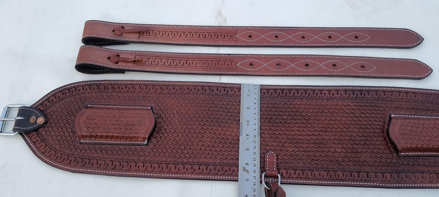Western Horse Floral Tooled Leather Rear Flank Back Cinch for Roper & Trail Saddle