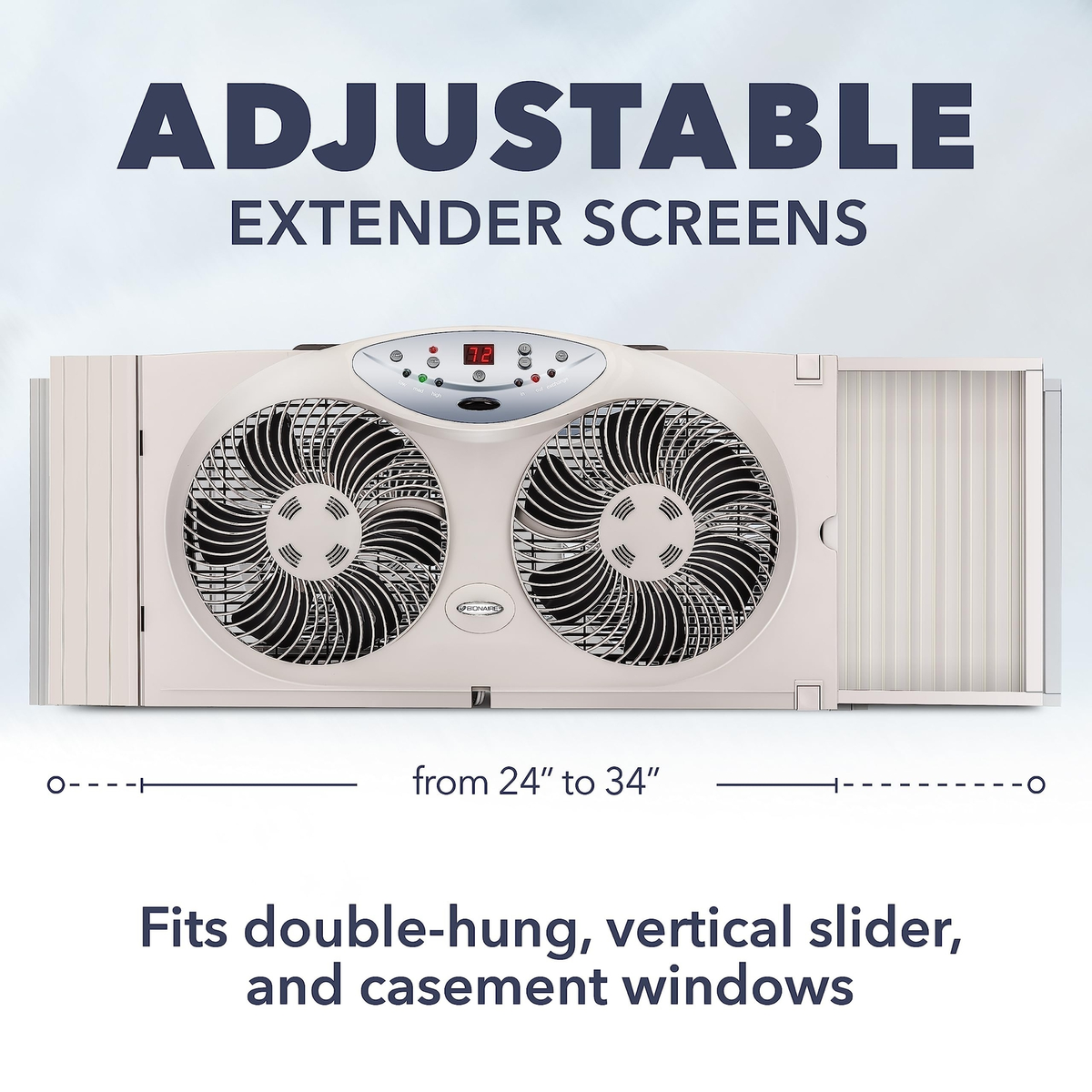 Bionaire 8.5" Twin Window Fan with Reversible Airflow, 3 Speeds, Remote Control
