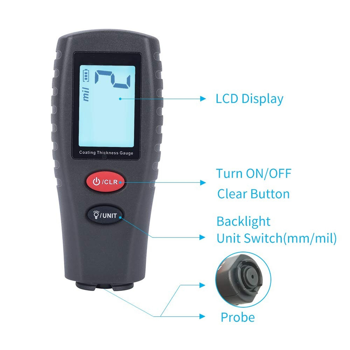 Digital Paint Thickness Gauge - Automotive Coating & Paint Depth Meter Tester