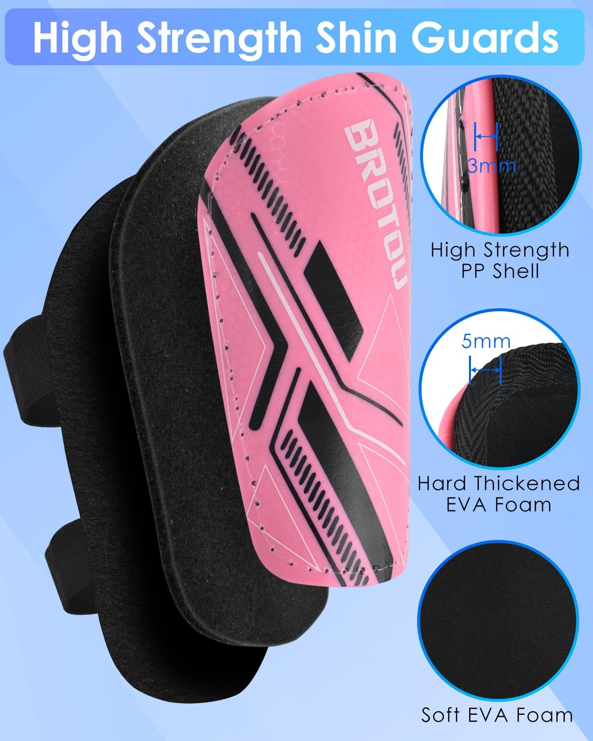 Youth Soccer Shin Guards with Ankle Protection, Adjustable Straps, Pink