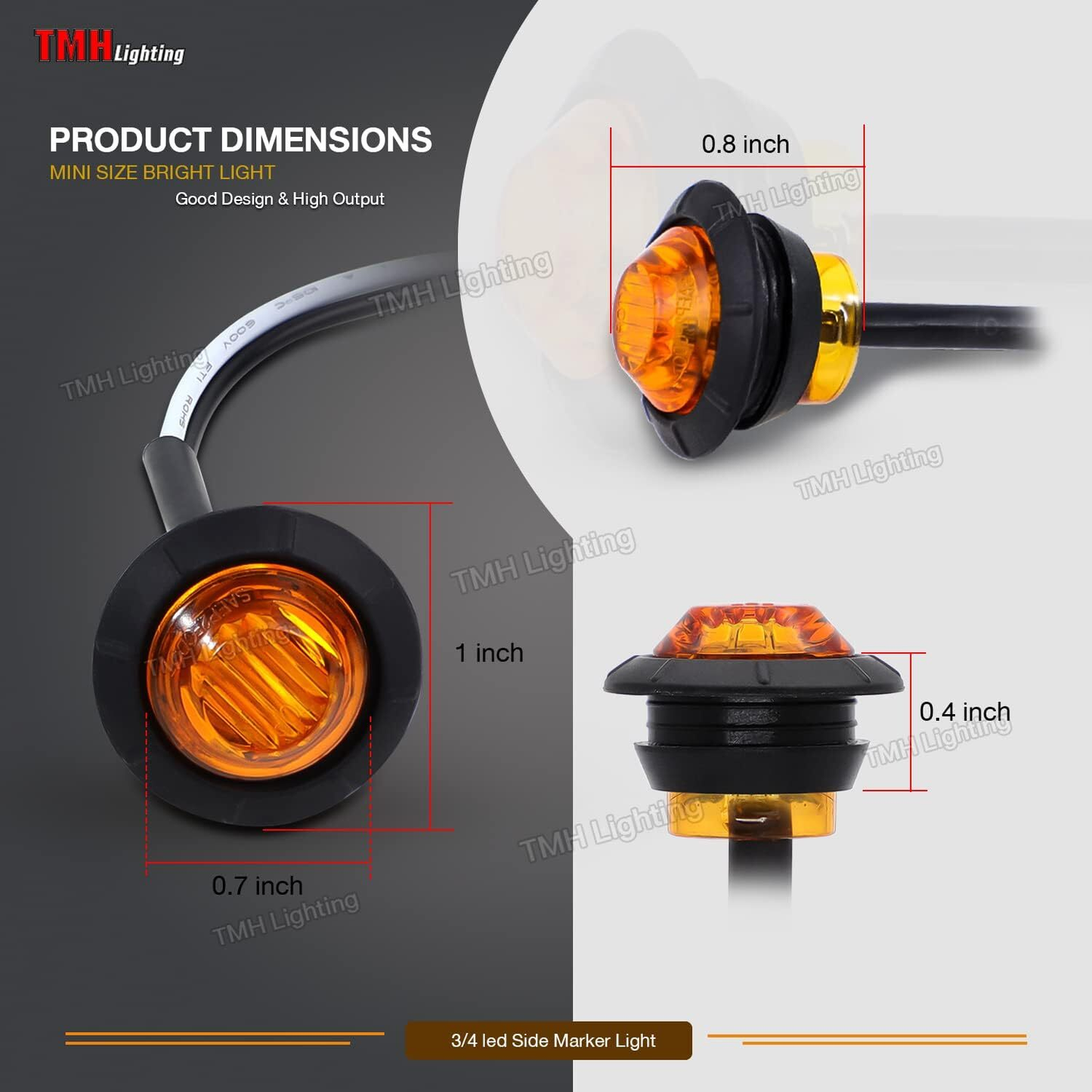 TMH 3/4-Inch Mount Amber LED Trailer Marker Lights, Pack of 50