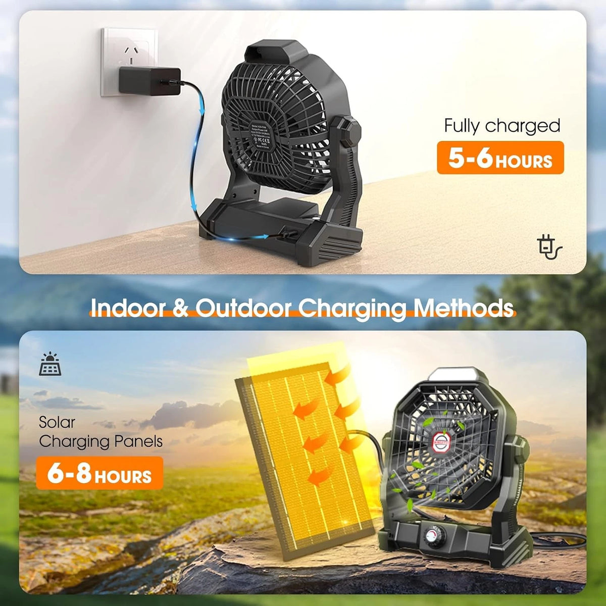 Solar Powered Fan Max 40H Runtime Rechargeable Camping Fans & Led Lantern 8-inch