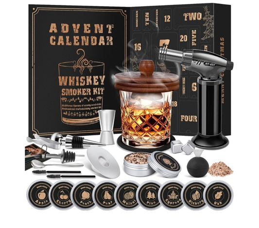 Whiskey Advent Calendar 2026 for Men, 24 Day Bourbon Smoker Infuser Kit for Co