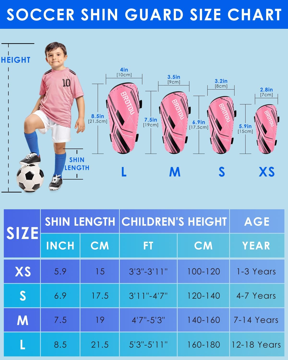 Youth Soccer Shin Guards with Ankle Protection, Adjustable Straps, Pink