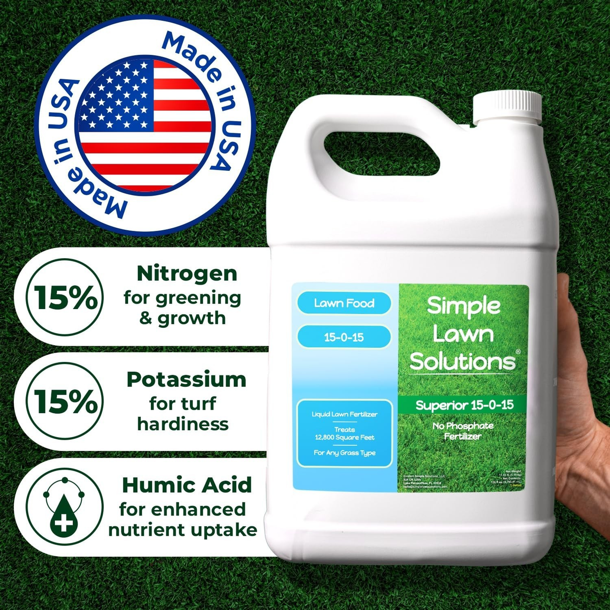 Superior 15-0-15 Liquid Lawn Fertilizer - Lawn Food for Growth & Green - Nitr...