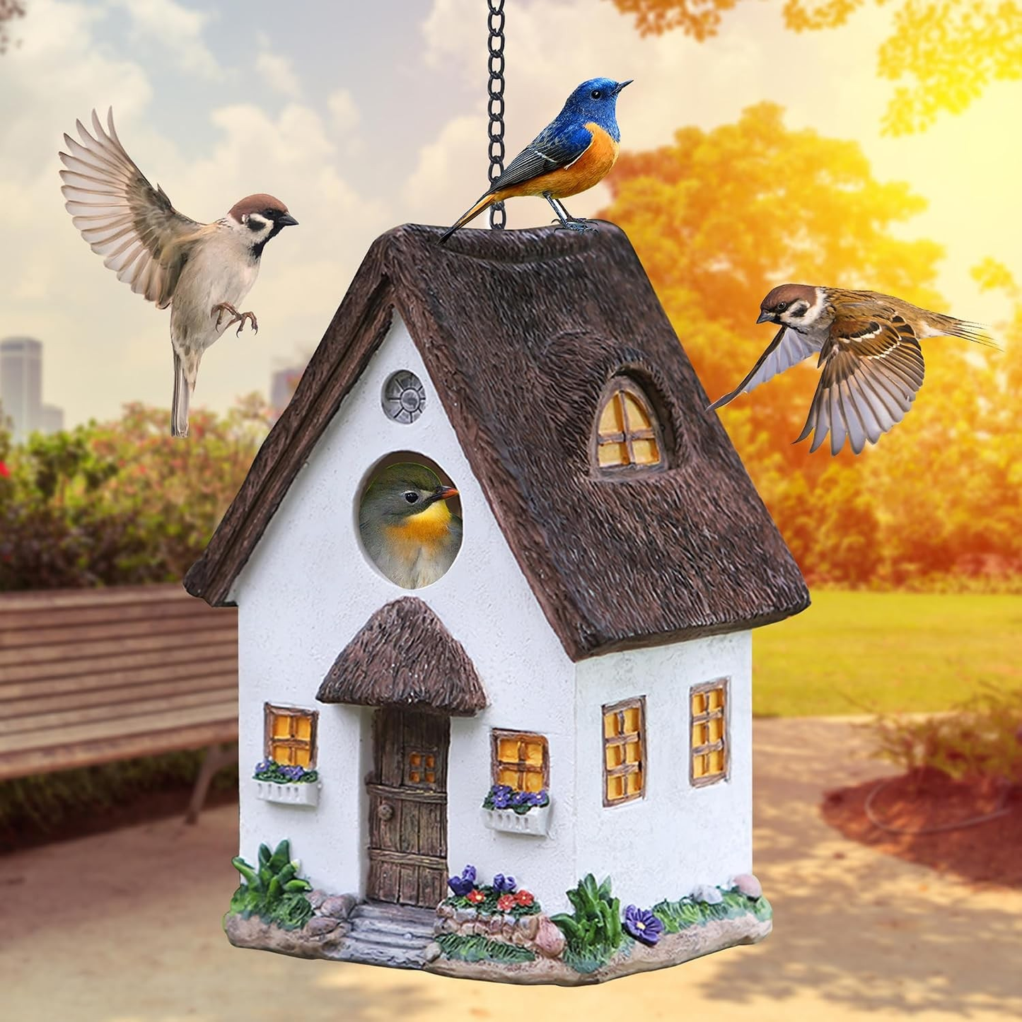 Bird House for Outside Resting Place Birds White Hanging Natural Nest Bluebird