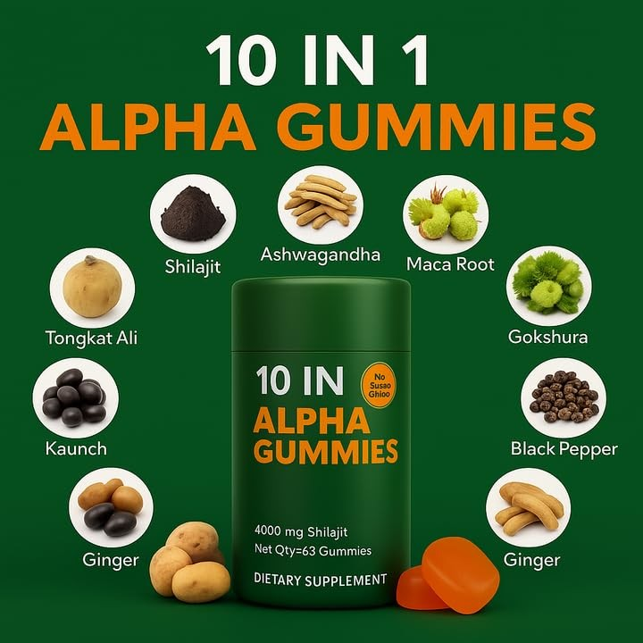 10-in-1 True Alpha Shilajit Gummies 4000mg Himalayan Formula for Men – Energy & Wellness Support