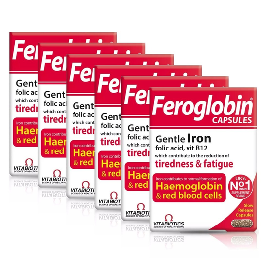 Vitabiotics Feroglobin 30 Capsules Pack of 6 from UK – Gentle Iron Supplement – Free Shipping