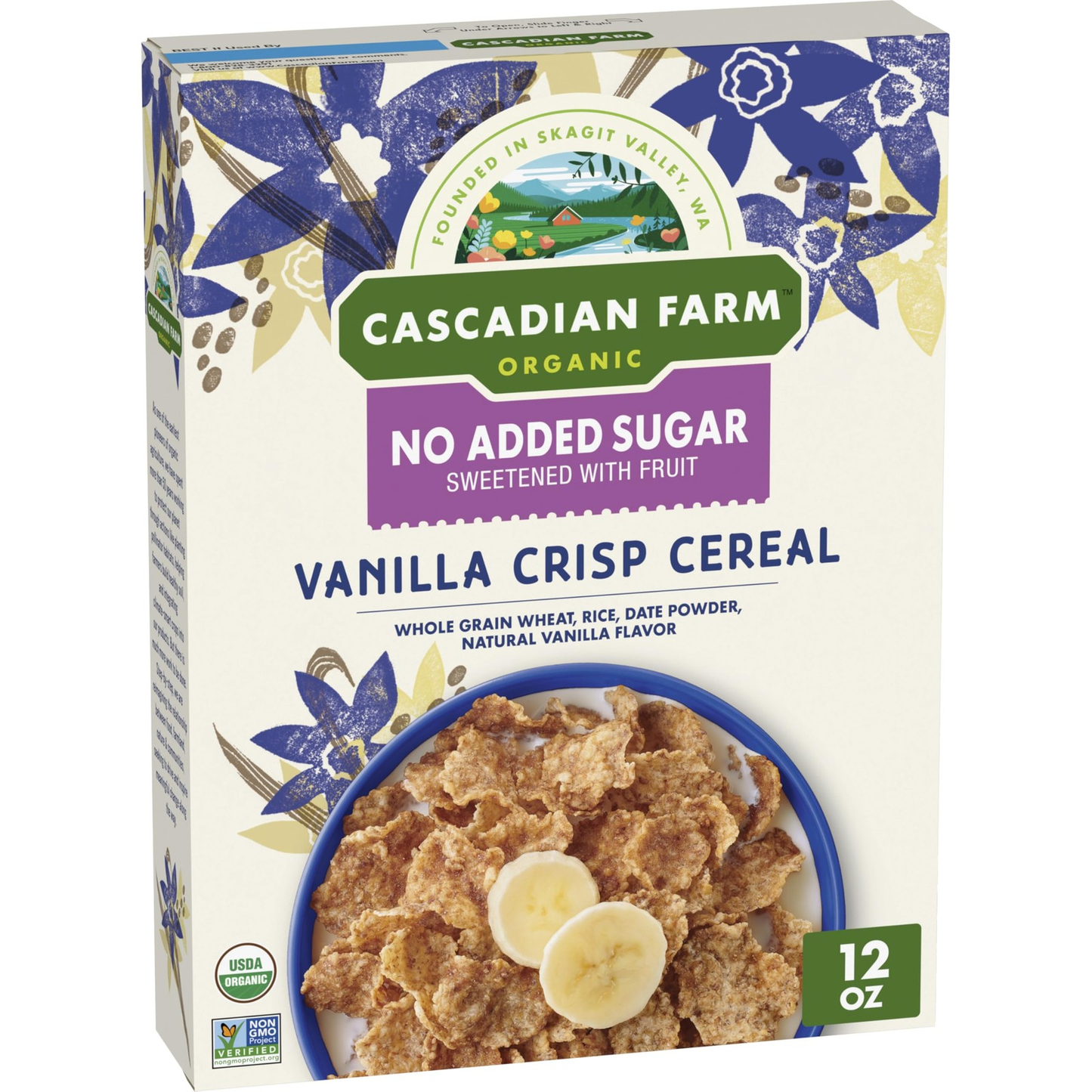 Cascadian Farm Organic No Added Sugar Vanilla Crisp Cereal 12 Ounce Box
