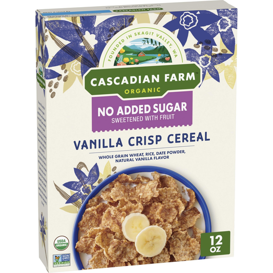 Cascadian Farm Organic No Added Sugar Vanilla Crisp Cereal 12 Ounce Box
