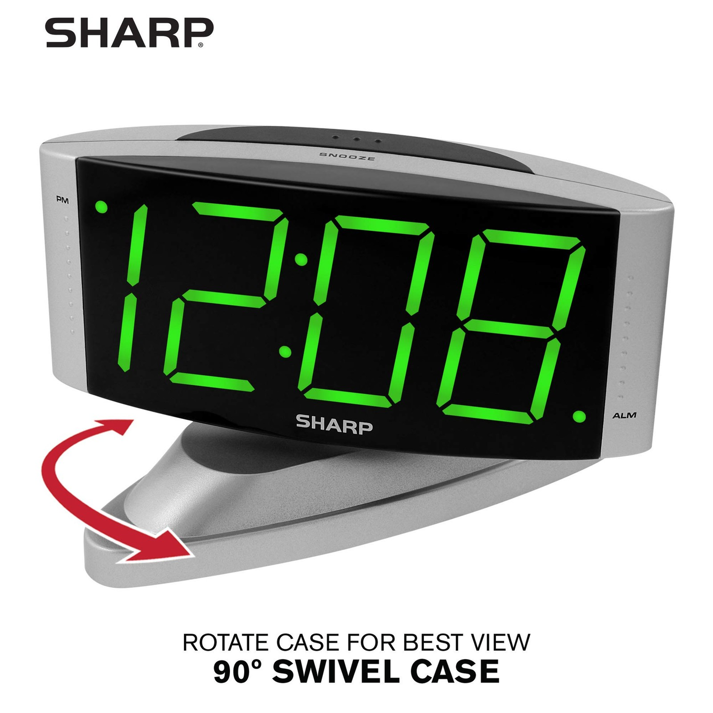 SHARP Home LED Digital Alarm Clock with Swivel Base Outlet Powered Easy Read Display Free shipping