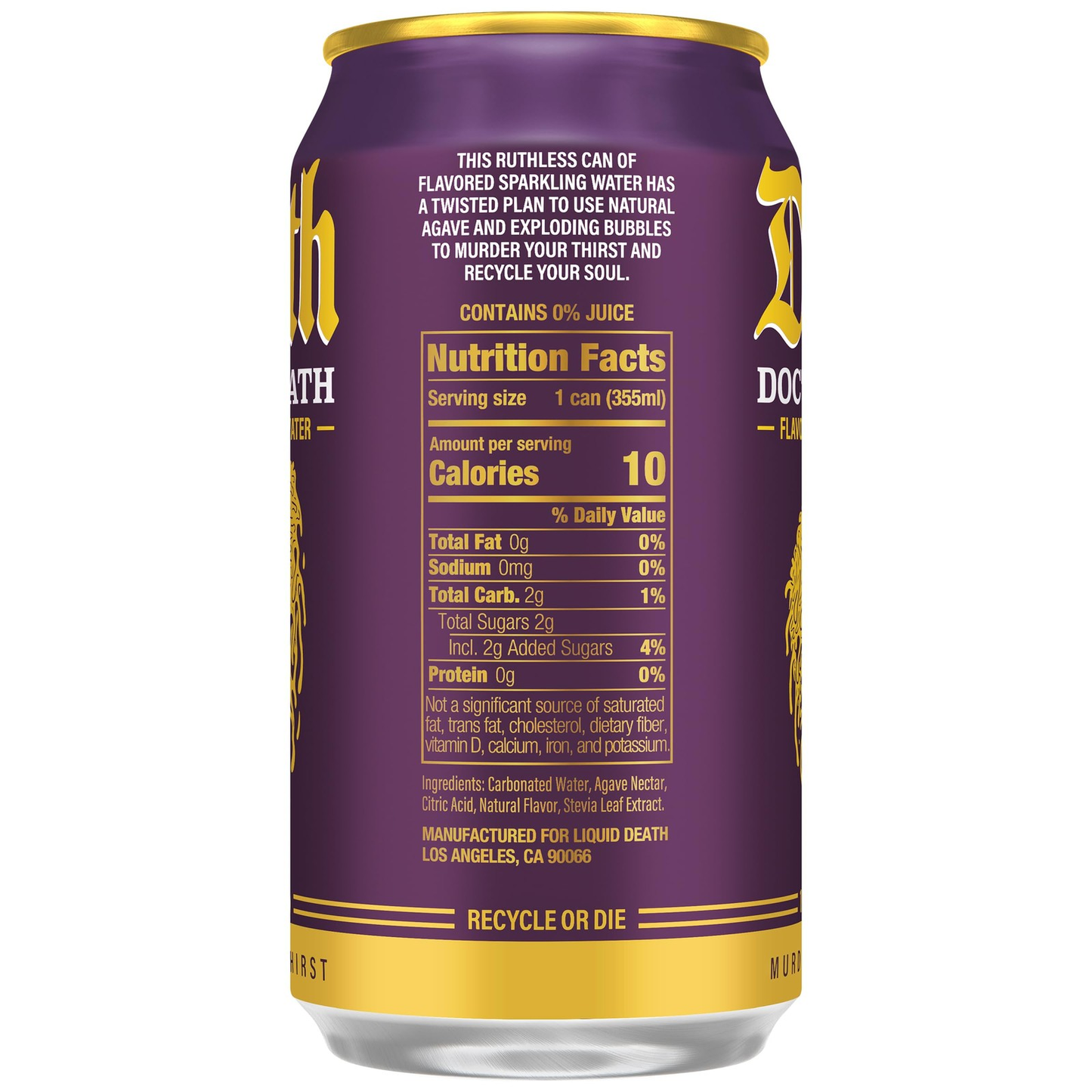 Liquid Death Doctor Death Soda-Flavored Sparkling Water. 12 pack