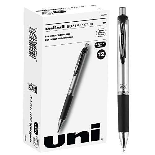 Uni-ball Signo 207 Impact RT Gel Pen 1.0mm Bold Black Pens 12 Pack