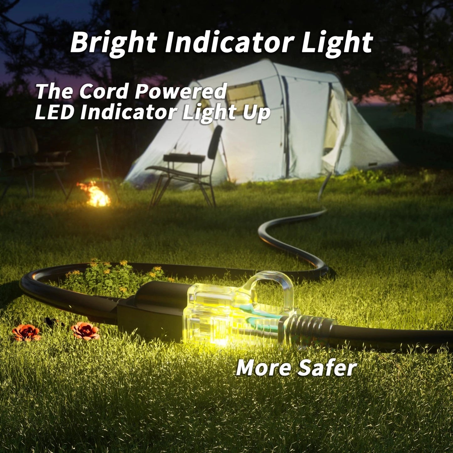 PlugSaf 14/3 Gauge Black Outdoor Extension Cord 300 ft Waterproof with Lighted