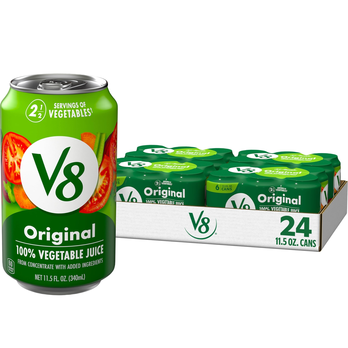 V8 Original 100% Vegetable Juice 11.5 fl oz Cans Pack of 24 Nutrient-Rich Drink