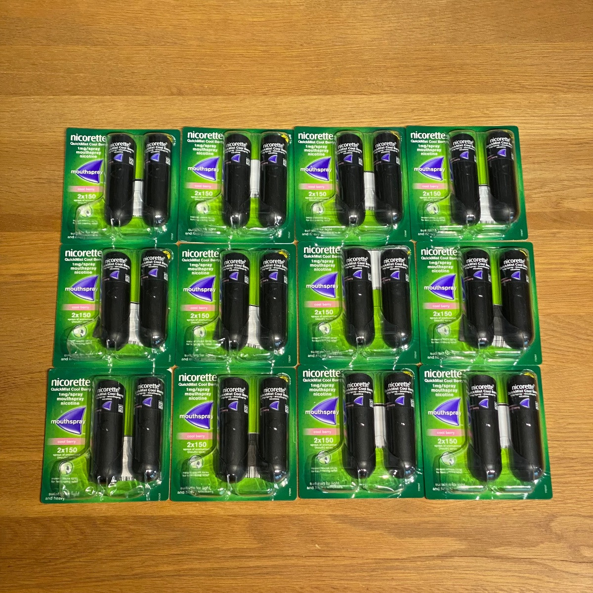 Nicorette Quickmist Cool Berry Mouthspray 150 Sprays - 12 x Duo Pack (24 Sprays-  Total Bulk Lot From UK)