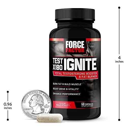 Force Factor Test X180 Ignite Total Testosterone Booster for Men with Fenugre...
