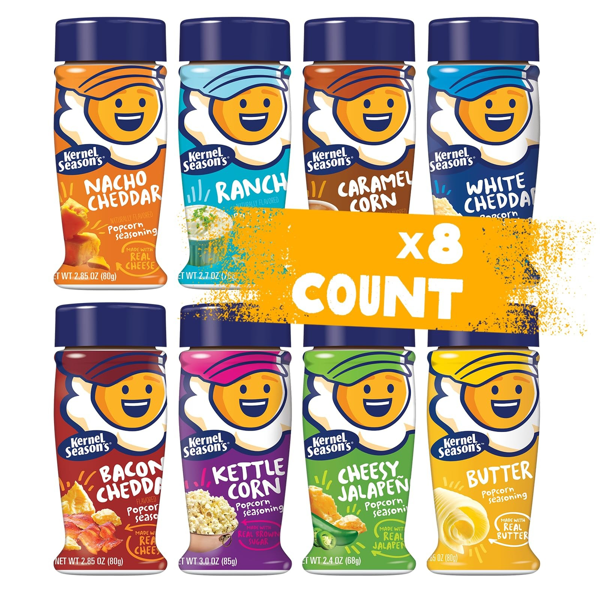 Kernel Season's Popcorn Seasoning Variety Pack 8 Flavors 2 Ounce Shakers