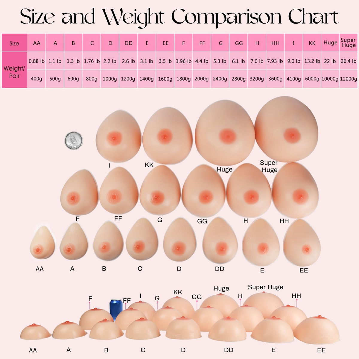 Vollence C Cup Silicone Breast Forms | 1 Pair | Breast Enhancers & Bra Inserts | Mastectomy Prosthesis | FREE SHIPPING