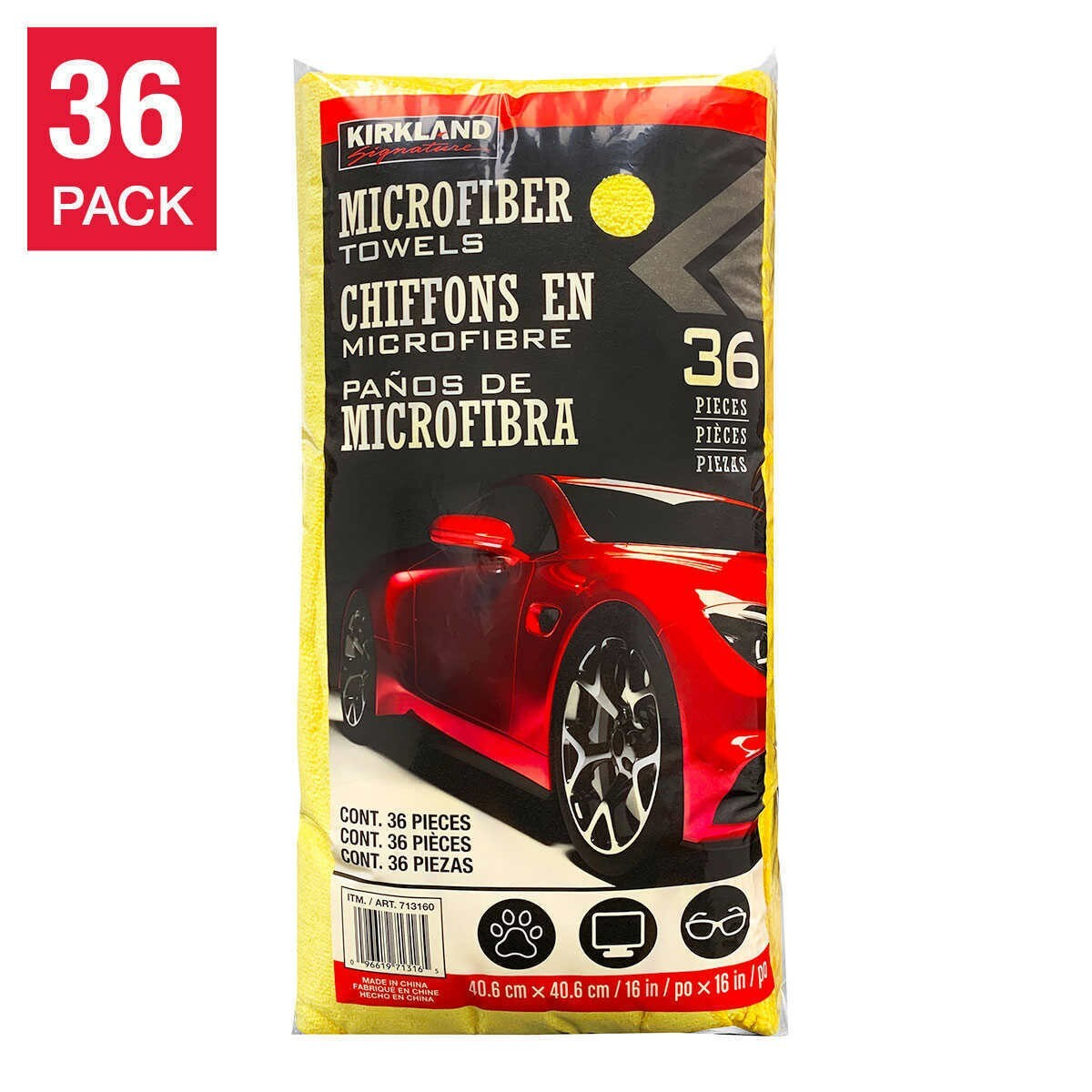 Kirkland Signature Ultra Microfiber Towels 36 Count | 16 x 16 in Auto & Home Cleaning Cloths