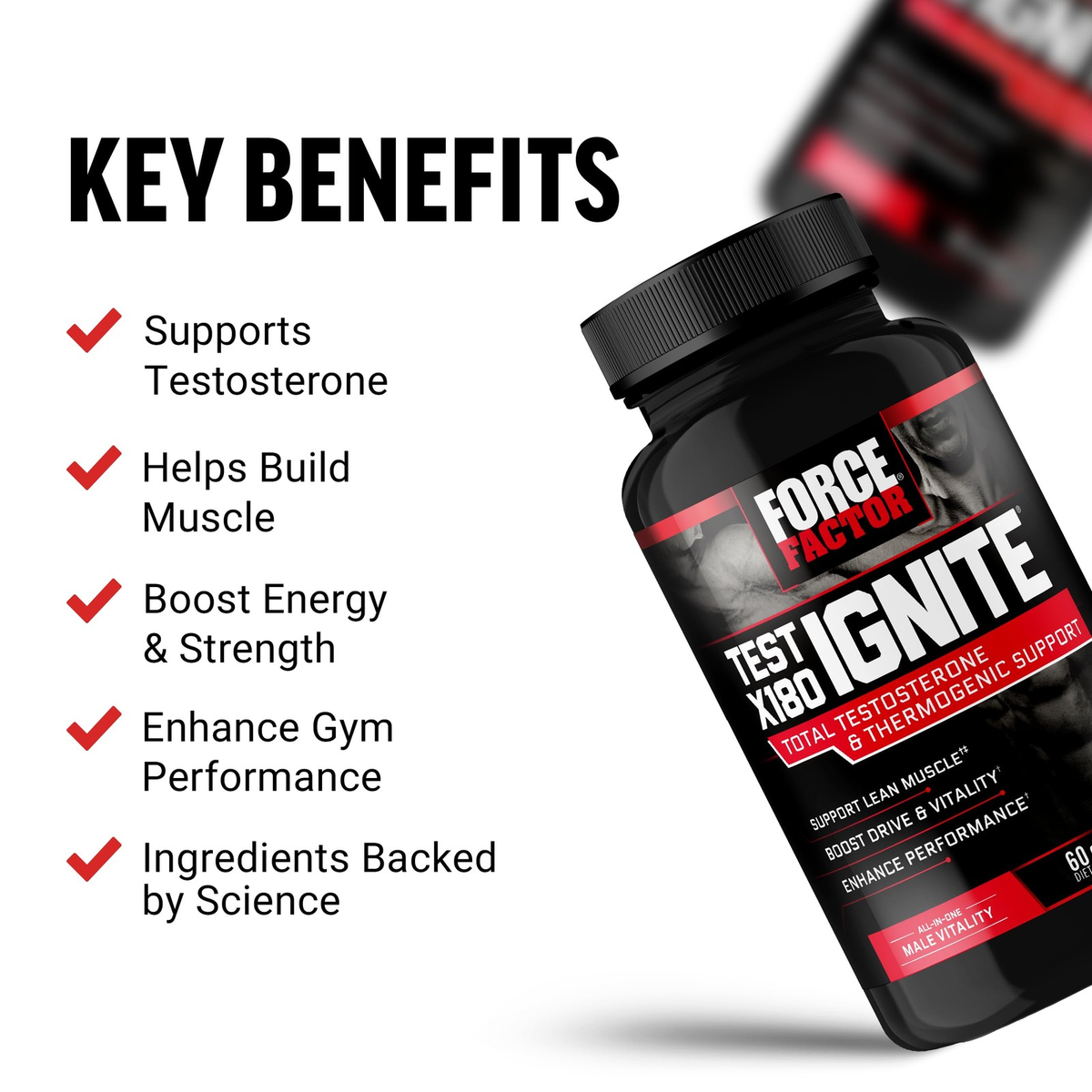 Force Factor Test X180 Ignite Total Testosterone Booster for Men with Fenugre...